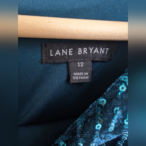 Lane Bryant Sequin Turquoise 1/2 Sleeve Bodycon Cocktail Party Holiday Dress 12 - Picture 3 of 4